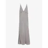 Reiss Womens Vesper V-neck Tie-back Crushed-satin Midi Dress Grey In Gray