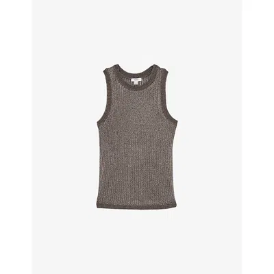 Reiss Womens Gunmetal Tia Metallic Knit Vest