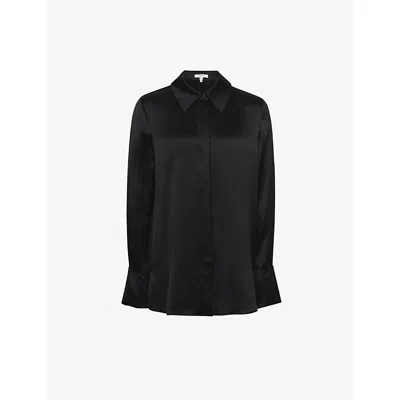REISS WOMENS BLACK HAILEY POINT-COLLAR SILK SHIRT,56507011