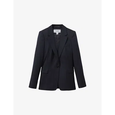 Reiss Womens Hallie Peak-lapel Double-breasted Stretch-wool Blazer Navy