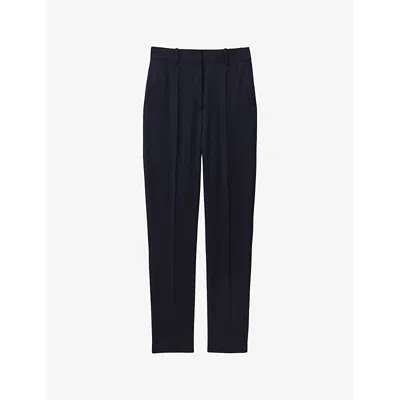 Reiss Womens Hallie Textured Slim-fit Wool-blend Trousers Navy