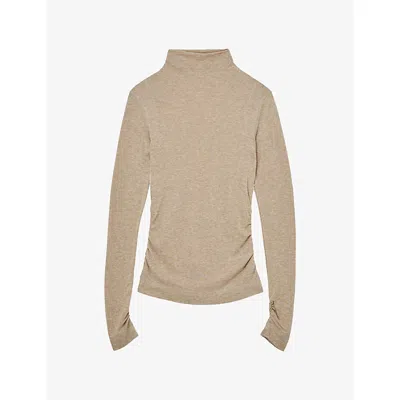 Reiss Womens Heidi Mock-neck Stretch Wool-blend Top Oatmeal Neutral