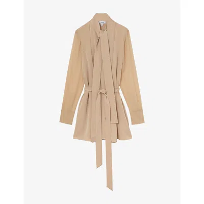 Reiss Womens Iman Tie-neck Woven Mini Dress Cream In Neutral