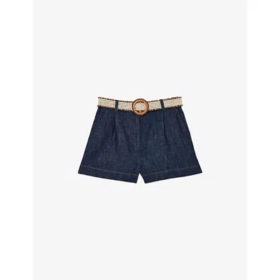 Reiss Womens Indigo Beau Belted Linen Shorts In Blue