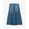 Reiss Womens Indigo Fee Patchwork High-rise Denim Midi Skirt