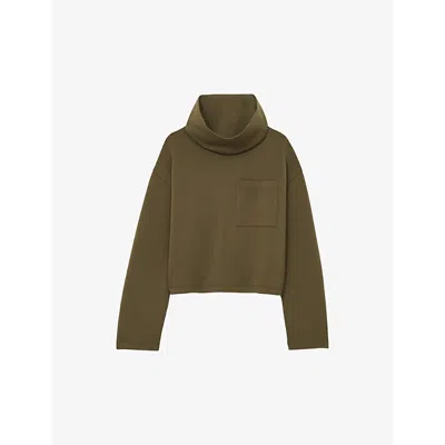 Reiss Womens Iris Funnel-neck Knitted Sweatshirt Khaki