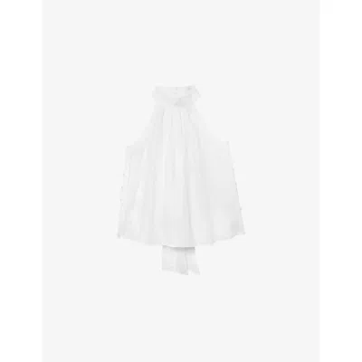 Reiss Womens Ivory Andi Halterneck Linen Top In White