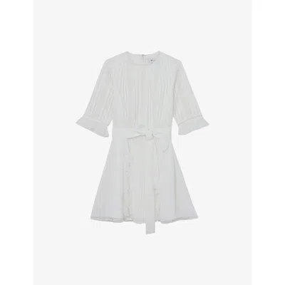 Reiss Womens Ivory Armina Tie-waist Lace Mini Dress In White