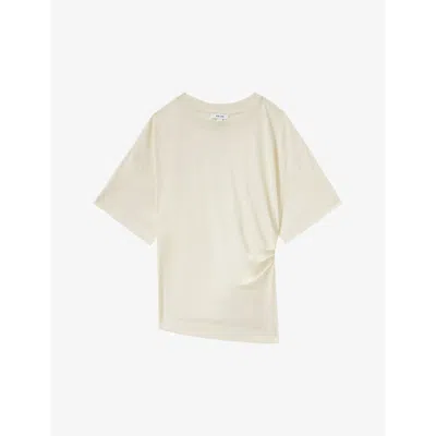 Reiss Womens Ivory Audrey Draped Cotton-blend T-shirt