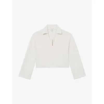 Reiss Womens Ivory Bea Premium Interlock Open-collar Sweatshirt In White