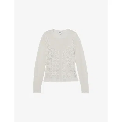 Reiss Womens Ivory Bella Pointelle-detail Knitted Top Xs In White