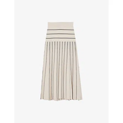 Reiss Womens Ivory Black Alice Stripe Pleated Knitted Midi Skirt In Neutral