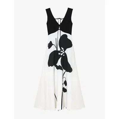 Reiss Womens Ivory Black Cecile Floral-print Woven Maxi Dress