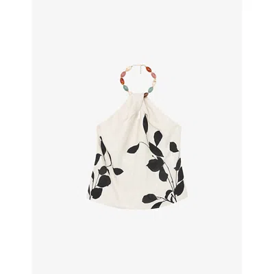 Reiss Womens Ivory Black Delilah Halterneck Woven Top In Multi