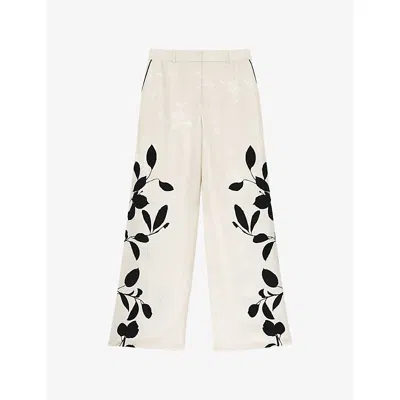 Reiss Womens Ivory Black Delilah Wide-leg Woven Trousers In Neutral