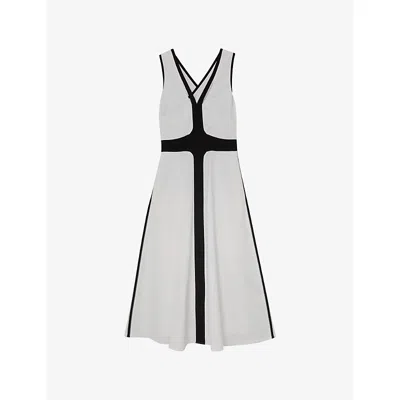 Reiss Womens Ivory Black Nova Cross-back Linen-blend Midi Dress In Gray