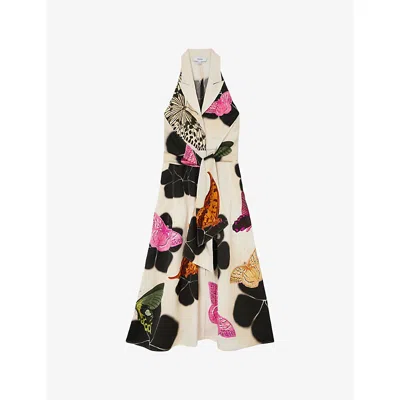 Reiss Womens Ivory Black  X New York Botanical Garden Azalea Woven Midi Dress In Animal Print
