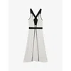 Reiss Womens Ivory Black Valencia Contrast-binding Linen-blend Midi Dress In Multi