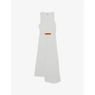 Reiss Womens Ivory Brianne Belted Cotton-blend Midi Dress