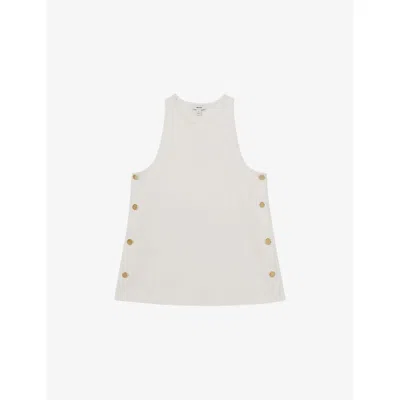 Reiss Womens Ivory Cosmo Round-neck Side-button Cotton-blend Top