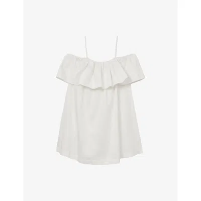 Reiss Womens Lucia Off-shoulder Ruffled-panel Cotton Mini Dress Ivory Cream In Neutral