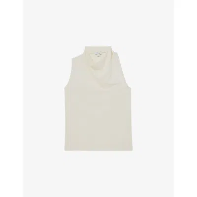 Reiss Womens Ivory Darla Cowlneck Sleeveless Cotton-blend Top In White
