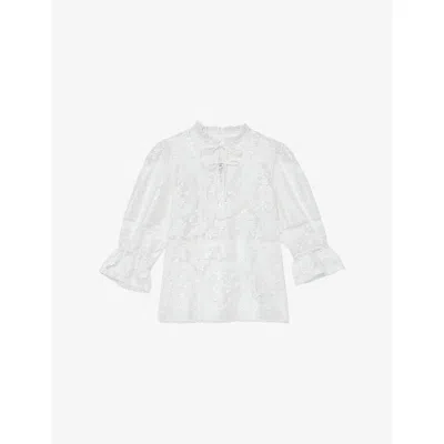 Reiss Womens Ivory Demi Sheer-lace Woven Shirt In White