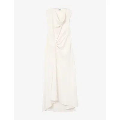 Reiss Womens Dorota Draped Cowl-neck Woven Midi Dress Ivory In Neutral