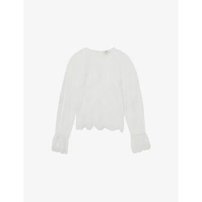 REISS WOMENS IVORY EMILIA FLARED-CUFF LACE BLOUSE
