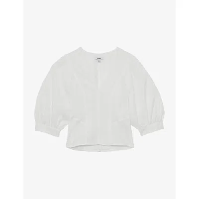 Reiss Womens Ivory Evie Balloon-sleeve Linen Top In White