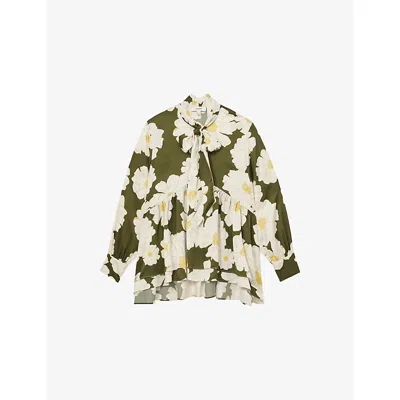 Reiss Womens Ivory Green Delilah Floral-print Woven Blouse