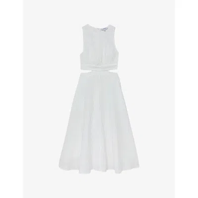 Reiss Womens Ivory Hazel Cut-out Linen And Cotton Midi Dress In White