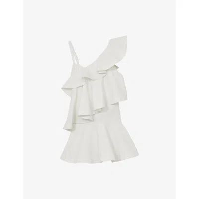 Reiss Womens Ivory Hera Ruffle Tiered Cotton Mini Dess In White