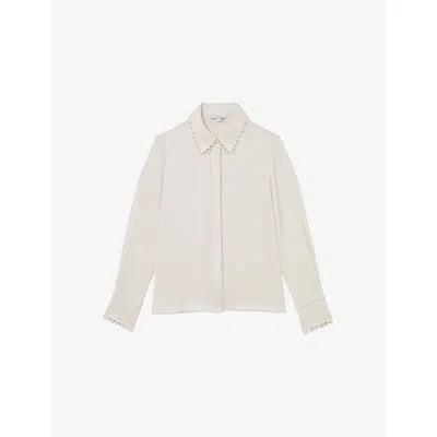 Reiss Womens Ivory Lois Embellished-collar Woven Shirt In Neutral