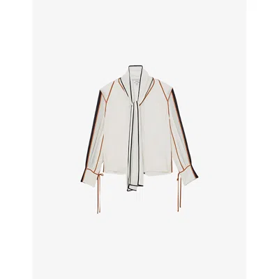 Reiss Womens  Lulu Tie-neck Woven Blouse In White