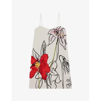 Reiss Womens  Marli Line Floral-print Woven Mini Dress In Ivory
