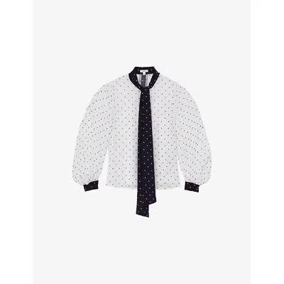 Reiss Womens Ivory Navy Arial Polka-dot Chiffon Blouse In Multi