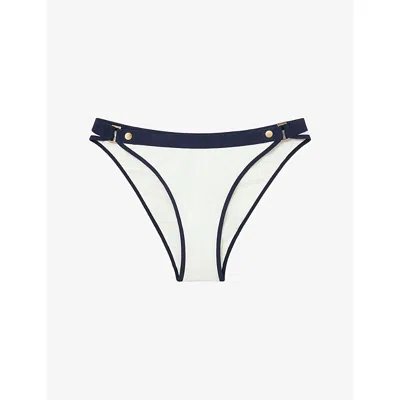 Reiss Womens Ivory Navy Contrast-trim Bikini Bottoms In Blue