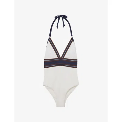 Reiss Womens Ivory Navy Giana Halterneck Swimsuit In Multi