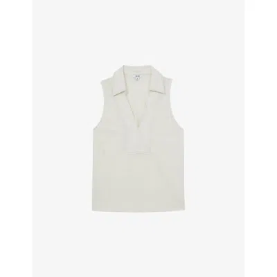 Reiss Womens Ivory Neutral Maisie Collared Sleeveless Woven Top In Gray