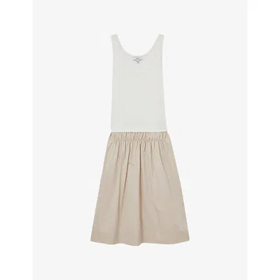 Reiss Womens Wren Two-in-one Cotton-blend Midi Dress Ivory Neutral