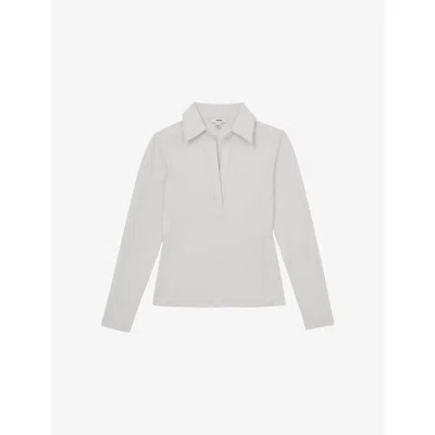 Reiss Womens Ivory Novi Open-collar Long-sleeve Stretch-cotton Shirt In White