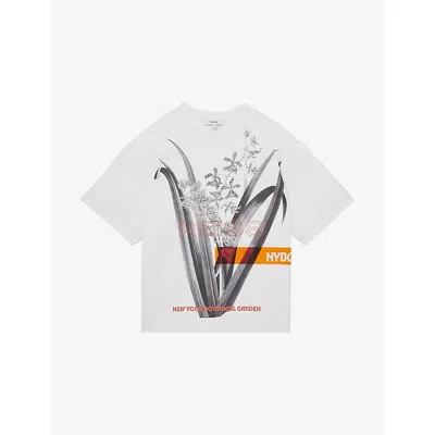 Reiss Womens Ivory Nybg Spencer Brand-print Oversized Cotton T-shirt