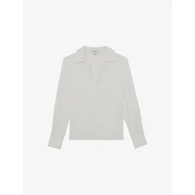 Reiss Womens Ivory Orla Open-collar Stretch Silk-blend Blouse In White