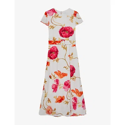 Reiss Womens Ivory Pink Lyra Floral-print Crepe Midi Dress