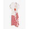 Reiss Womens Ivory Red Alicia Floral Stripe-print Woven Maxi Dress In Ivory Red