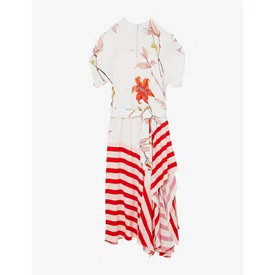 Reiss Womens Alicia Floral Stripe-print Woven Maxi Dress Ivory Red