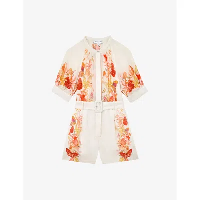 Reiss Womens Ivory  X New York Botanical Garden Lucia Ramie Playsuit In Multi