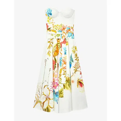 Reiss X Nybg Ss26 Corset Detail Floral Dress In White
