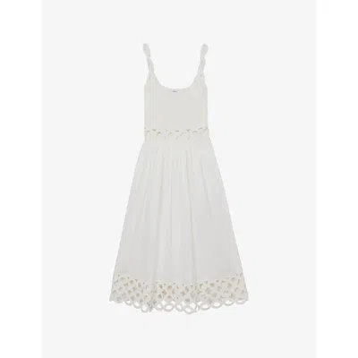 Reiss Womens Ivory Rita Cut-out Knitted And Cotton Midi Dress Xs In White